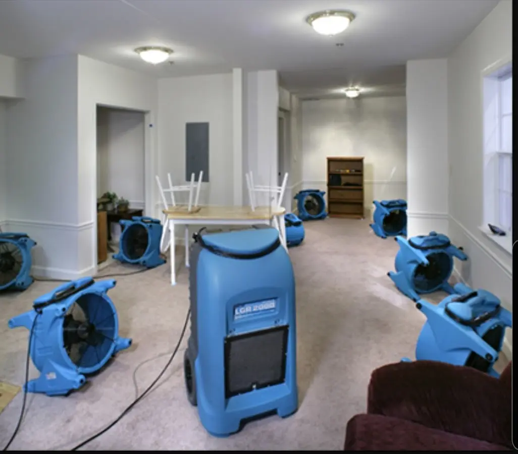 Air movers and dehumidifier setup for Water Extraction & Removal in Kentwood
